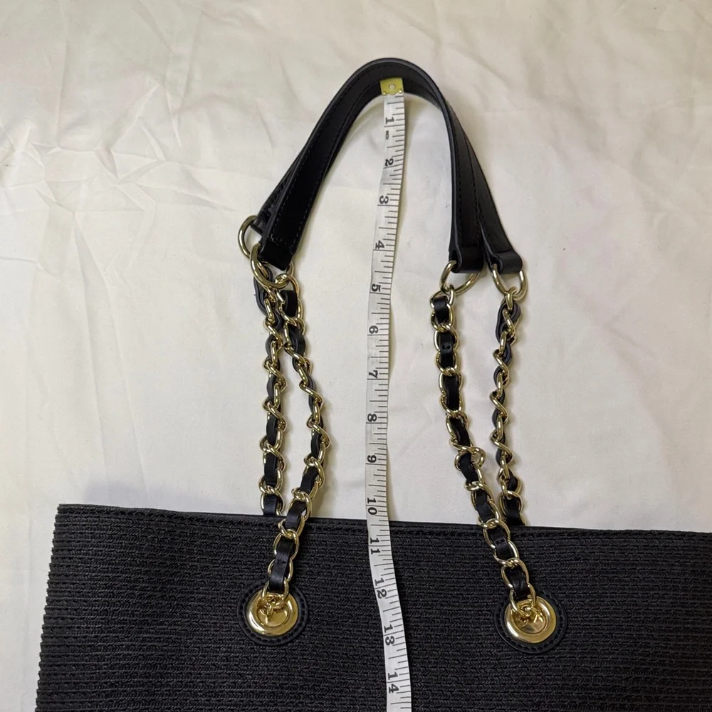 Talbots Black Woven Chain Strap‎ Tote Bag Gold Hardware